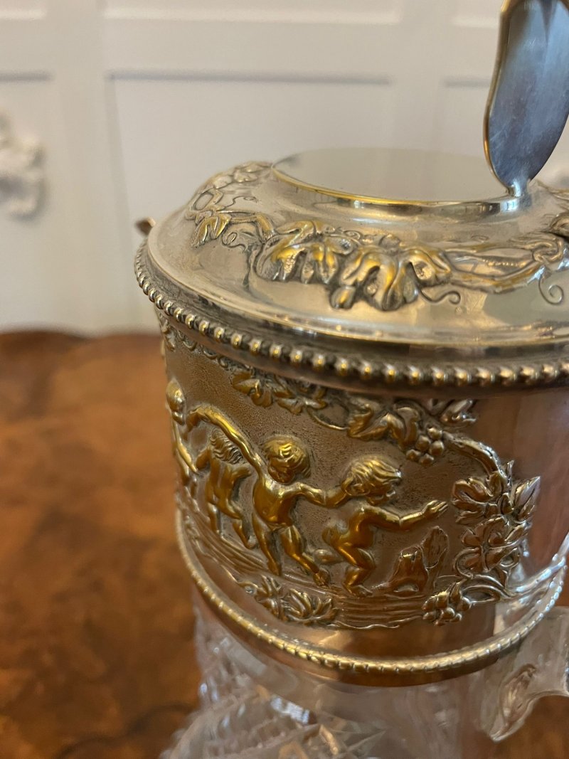 Outstanding Quality Antique Victorian Silver Plated Cut Glass Claret Jug - Image 8